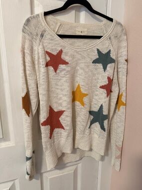 Lou & Grey Cream Star-Print Crewneck Sweater with Multi-Color Stars